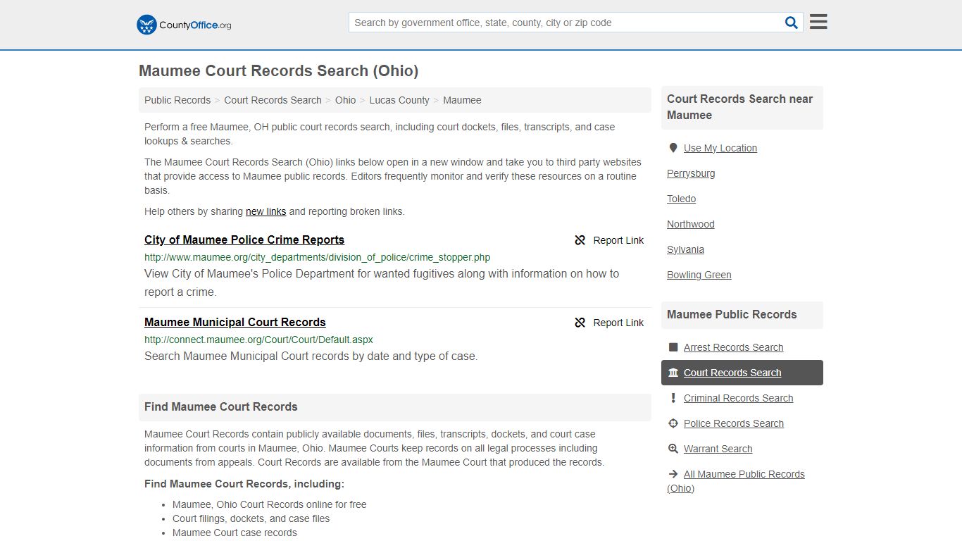 Maumee Court Records Search (Ohio) - County Office
