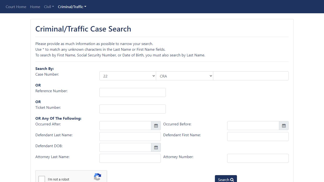 Criminal/Traffic Case Search - NORIS